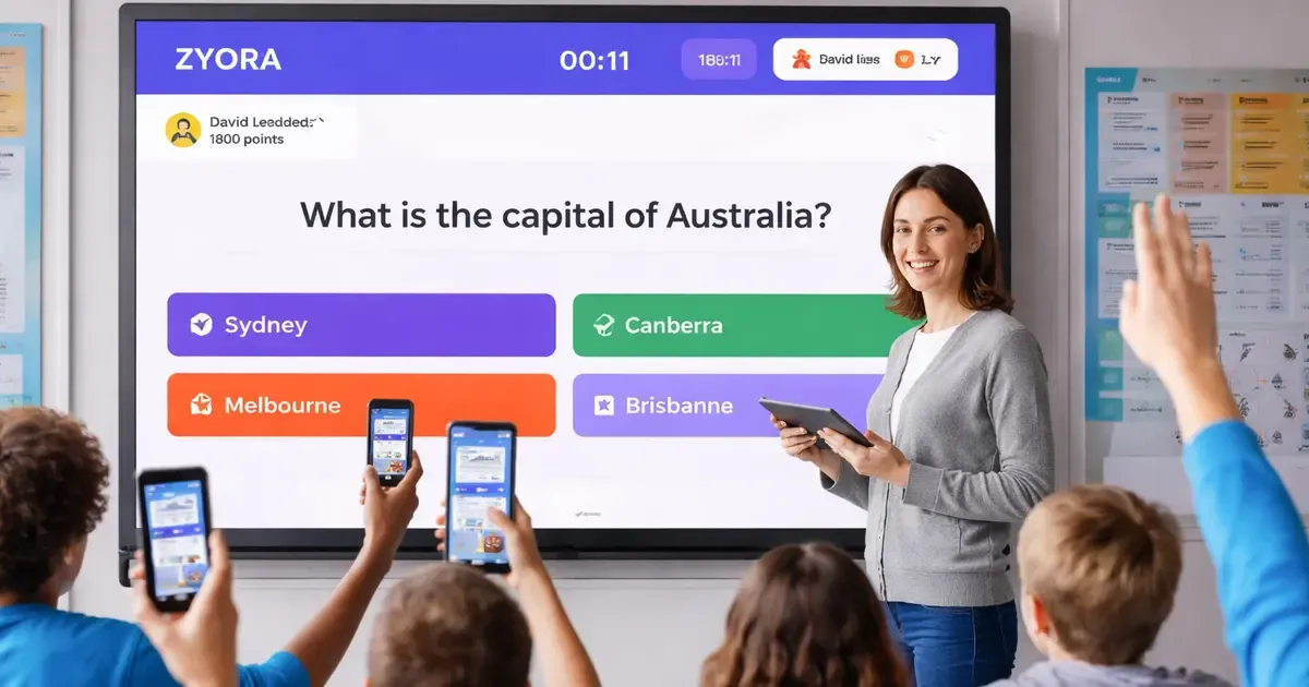 Students participating in a live classroom quiz using ZYORA AI quiz maker